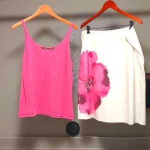 Dan's Buchman floral skirt with pink knit tank size XL & 16.
